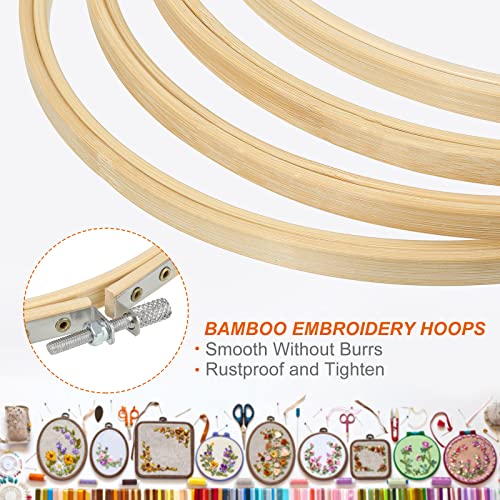 Image of PATIKIL 12 Pieces 8 Inch Embroidery Hoops Round Adjustable Bamboo Circle Cross Stitch Hoop Ring Bulk for Embroidery Art Craft Handy Sewing Decoration