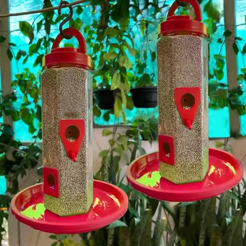 Image of Boltz Hanging Bird Feeder, 4 Feed Nozzle, Outdoor Hanging Bird Food Feeder, Bird Food Capacity Upto 1 Kg, Bird Feeder for Balcony, Ideal for All Kind and Stages Birds-(Orange)
