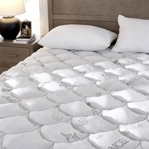 Tencel Thick Mattress Pad California King Size Pillow Top Luxe Cooling Mattress Protector Breathable Mattress Topper Back Pain Relieve Deep Pocket Fitted Mattress Cover 8-21"