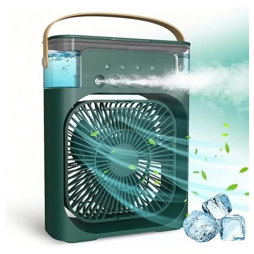 Ventilador Portátil de Mesa Mini Ar Condicionado Umidificador Climatizador com Tanque de água De 600ml, 3 Velocidades de Vento e Pulverizador de 5 Furos com Luz LED de 7 Cores (Verde)
