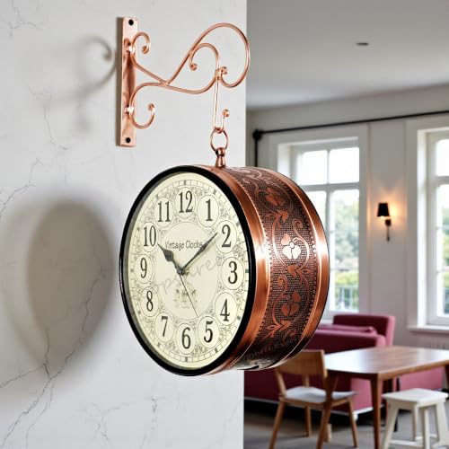 Image of Vintage Clock Handcrafted Double Side Wall Clock 1 Year Warranty / 65472-12-HH