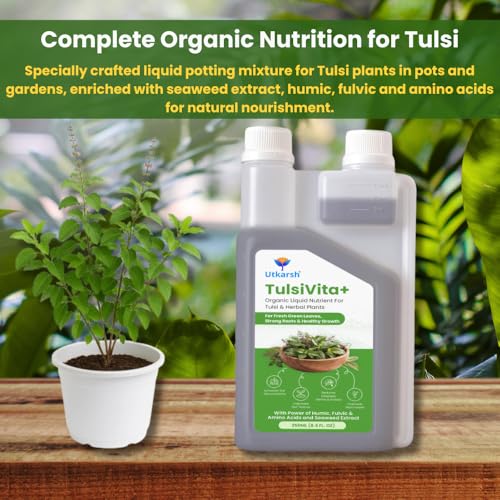 Image of Utkarsh TulsiVita+ - Organic Liquid Potting Mixture for Tulsi Plants, 100 ML | Plant Growth Nutrients & Natural Fertilizer with Humic, Fulvic & Amino Acids & Seaweed for Healthy Growth & Flowering