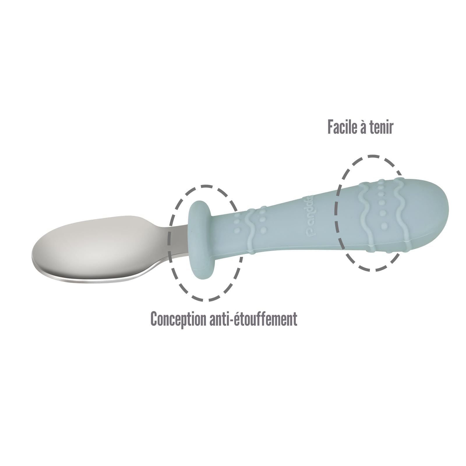 PandaEar Ensemble de Couverts pour Bébé, Lot de 6 Cuillères et Fourchettes pour Enfants, Acier Inoxydable 18/8 et Silicone de Qualité Alimentaire, Ensemble de Couverts pour Enfants (Marron/Noyer/Bleu)