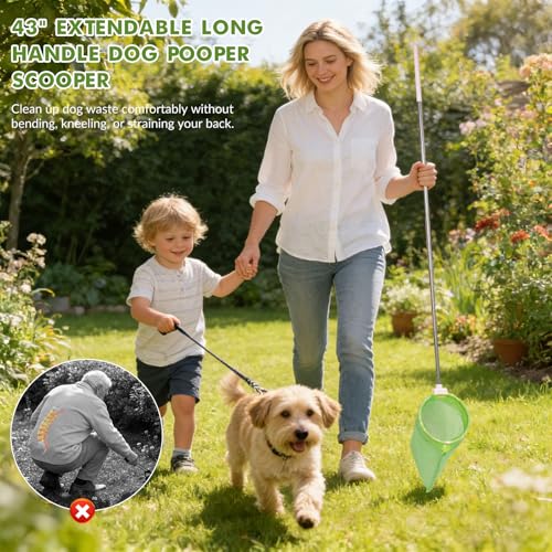 Image of Dog Pooper Scooper, 43 inch Extendable Pooper Scooper Long Handle with 120 Bags | Portable Poop Scoop for Small Medium Large Dogs, No Touch, Stainless Steel, Lightweight, Foldable, Suit Yard,Wild, City, Park