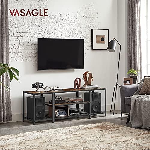 VASAGLE 3-Tier TV Stand for TVs up to 65 Inches, 147 cm TV Unit with Open Storage Shelves, Industrial TV Cabinet, for Living Room, Entertainment Center, Bedroom, Rustic Brown and Black LTV097B01