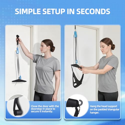 Image of glitz Upgraded Neck Stretcher & Cervical Traction Device with Ratchet System - 50-200N Adjustable Over-Door Traction for Pain Relief & Spinal Decompression, Force-Limited Easy-Release Pull Cord