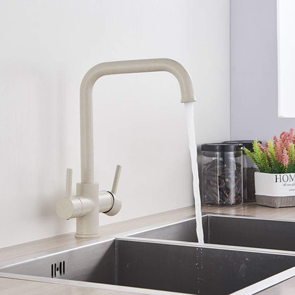 Filter Kitchen Faucet Drinking Water Blcak Deck Mounted Mixer Tap 360 Rotation Brass Pure Filter Kitchen Sinks Taps 3 Way Deck Mounted Dual Handle,Beige with Dot