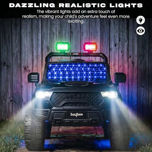 Image of Baybee TurboX Electric Car for Kids with 4x4 Motor & Parental Control | Baby Electric Rideon Cars with RGB Lights, Music & Swing Mode | Rechargeable Battery Operated Jeep for Kids 2 to 6 Years (Black)