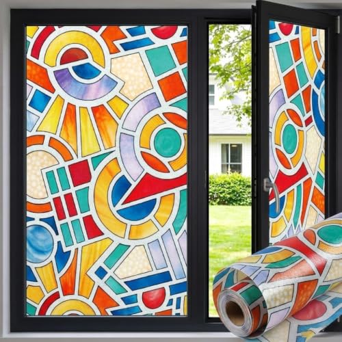 Image of Premium Vinyl Privacy Stained Window Glass Sticker (12x200 Inch) - Self-Adhesive Decorative Sticker Opaque Tint Wallpaper for Glass Cover Window, Door, Office, Home.| Anti-UV. Colorful Stones