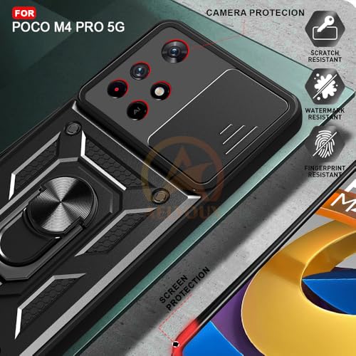 Image of Armor Bumper Back Cover Case for Poco M4 Pro 5G / Redmi Note 11T 5G Rotating Camera Cover, Ring Holder & Kickstand | Heavy Duty & 360 Degree Protection Back Cover (Black)