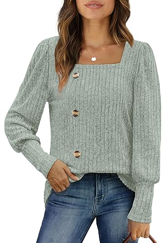 Image of WIHOLL Womens Tops Dressy Casual Fall Sweaters Square Neck Fashion Clothes 2023