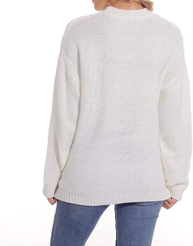 Womens Sweaters Knit Sweater Top Long Sleeve Casual Cute Crewneck Sweatshirt Oversized Sweater for Women Womens Clothing Tops - Image 9