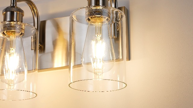 Image of 3-Light Bathroom Vanity Light, Brushed Nickel Wall Sconce, Modern Bathroom Light with Clear Glass, VL01BN-3