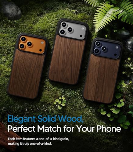 HelloDeere for iPhone 17 Pro Max Case, Camera Control, Compatible with MagSafe, Shockproof Military-Grade Protection, Wireless Charging Friendly, Magnetic Phone Case for iPhone 17 Pro Max, Walnut Wood — view 3