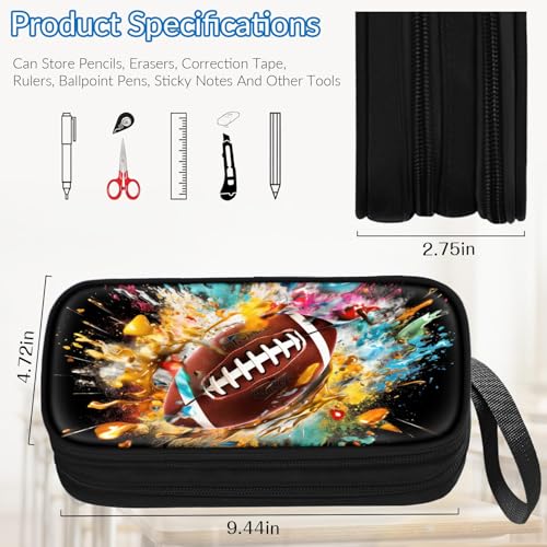 Image of TILYTADLY Large Pencil Case for Boys - American Football Boys Pencil Pouch with Zipper Compartments - Big Capacity Pen Box Pen Bag Organizer with Keychain for Kids Teens School