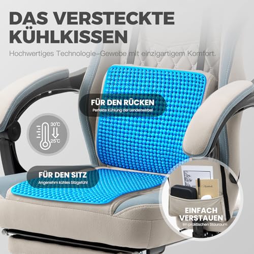 Sedia da gaming in tessuto, con cuscino a molle insacchettate, sistema massaggiante, poggiatesta e poggiapiedi, ergonomica (grigio) - Sedia gaming - Immagine 5