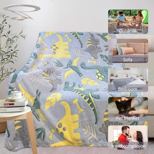 Dinosaur Glow in the Dark Blanket for Boys & Toddlers, 50"x 60" Soft Fleece Throw