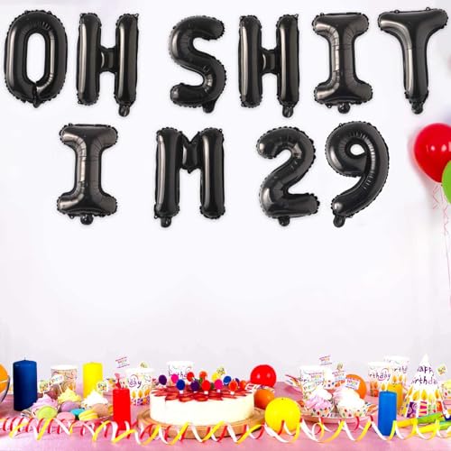 Image of Oh I'm 29! Latex Balloons 16 Inch Black Hallo Twenty Nine Cheers to 29 Years Old Theme Decor for Man Woman Happy 29th Birthday Party Photo Studio Prop Flag Decorations Favors Supplies
