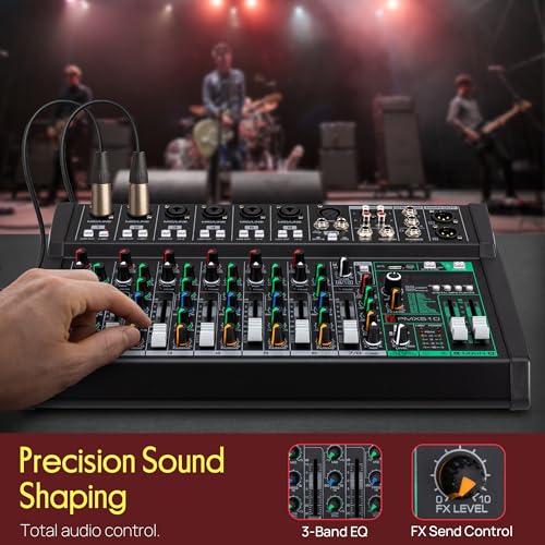 Image of Pyle 10 Channel Audio Mixer - 6 XLR Combo Mic Inputs, Bluetooth Studio Mixer /DJ Controller with DSP Digital Effects, USB-A In with MP3 Player, PC Recording, LED Level Meter, Smooth Dials and Faders