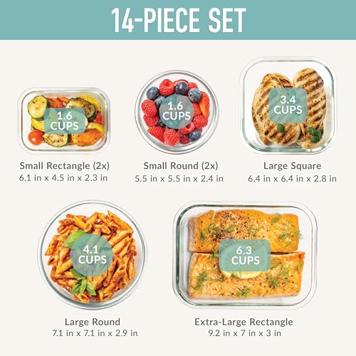 Image of Bentgo Glass Leak-Proof Food Storage Set, 14 Piece, Airtight Lids, BPA-Free