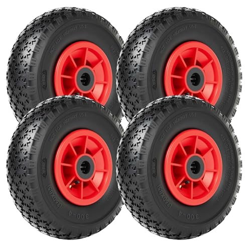 Wiltec Lot de 4x Roue complète 3.00-4 pour Diable – 255 x 255 x 85 mm – Avec Chambre à air et...