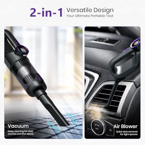 Image of Portronics MopCop Prime, 2-in-1 Cordless Handheld HEPA Vacuum Cleaner & Air Blower, 17000Pa Powerful Suction, 70000 RPM Brushless Motor, Type-C Rechargeable, Car & Home Cleaning Kit with Attachments