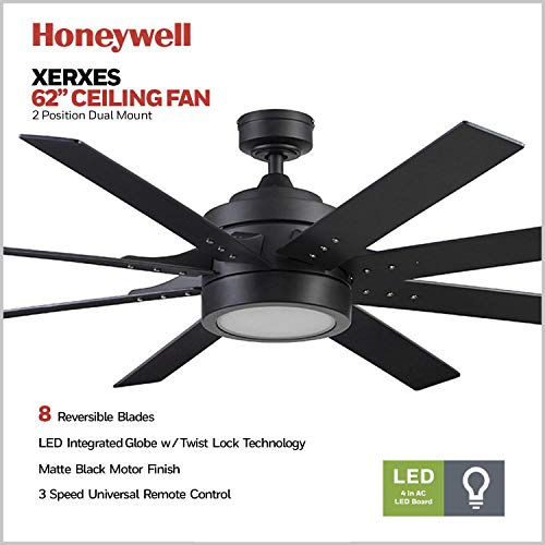 Honeywell Ceiling Fans 51473-01 Xerxes Ceiling Fan, 62, Matte Black #TOP1