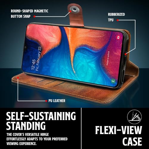 Image of WOW IMAGINE Shock Proof Flip Cover Back Case for Samsung Galaxy A20 | A30 | M10s (Magnetic Button Flip Case | Wallet Pockets & Stand | Leather Finish | Alder Brown)