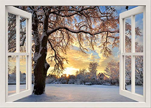 Efecto 3D Vista De Ventana Pegatinas De Pared Naturaleza Invierno Calcomanía De Vinilo Decoración Mural Paisaje Arte Decoración Para El Hogar 40X60Cm A Cover