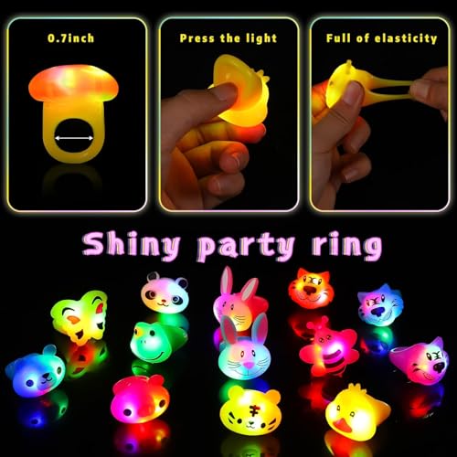 SCIONE 40 Stück LED Leuchtringe Blinkende Ringe Fingerspielzeug Party Bag Fillers für Kinder Niedliche Tier Licht Up Spielzeug für Jungen Mädchen Klassenzimmer-Preise Partygeschenke