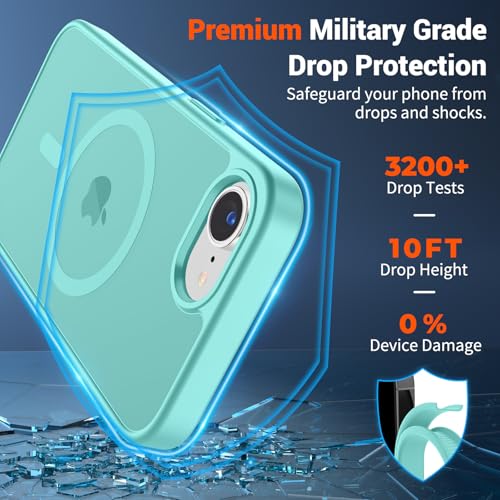 Image of SUPFINE Magnetic for iPhone 17e Case /iPhone 16e Case (Compatible with MagSafe)(Military Grade Drop Protection) Slim Translucent Matte Shockproof with Anti-Fingerprint Phone Case,Blue Green