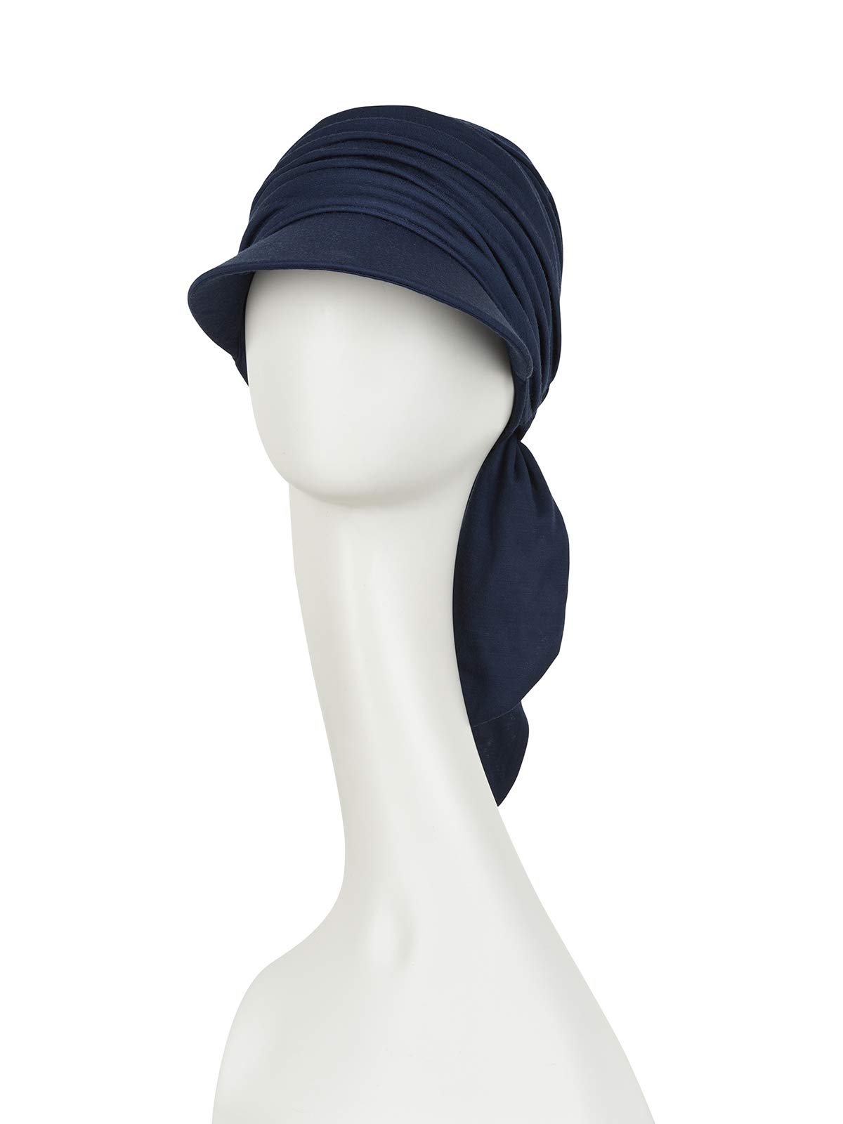 Gorra oncológica drapeada de algodón con Visera y protección Solar índice 50+ para Mujeres en Tratamiento con quimioterapia (Azul Oscuro)