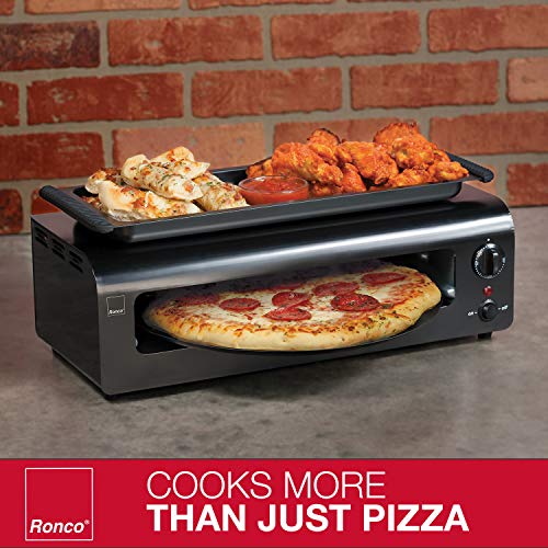 Ronco Pizza and More, Pizza Oven with Warming Tray, Countertop Open-Air Convection Oven, Cooks 40% Faster, Party Convection Oven, Automatic Shut-Off Timer, Includes Warming Tray and Non-Stick Pan, Dishwasher Safe Accessories (Black)
