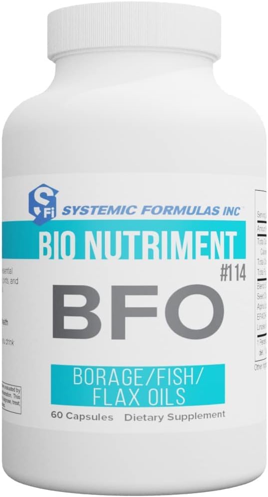 Systemic Formulas BFO - Borage/Flax/Fish Oil 60 Capsules Bio Nutriment #114. Rich and Natural Highly Potent Omega3 (DHA,EPA) + Omega 6 Essential Fatty acids