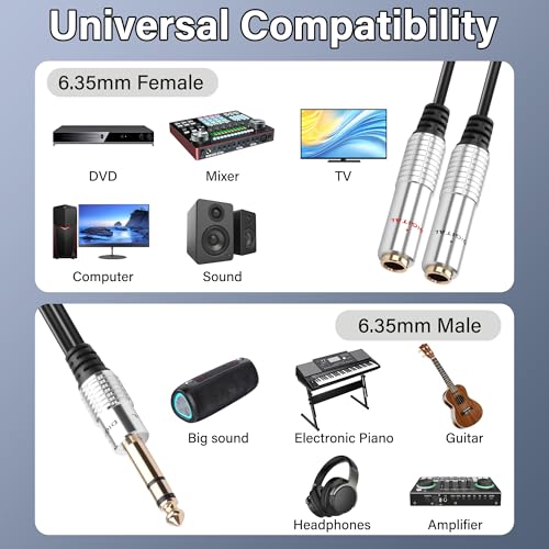 Cable adaptador de audio 1/4 pulgadas macho a doble hembra 20 cm miniatura 6