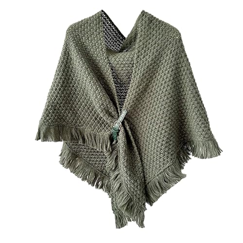Poncho de punto para mujer, con gran jersey frontal, elegante, chales, verde, Talla única