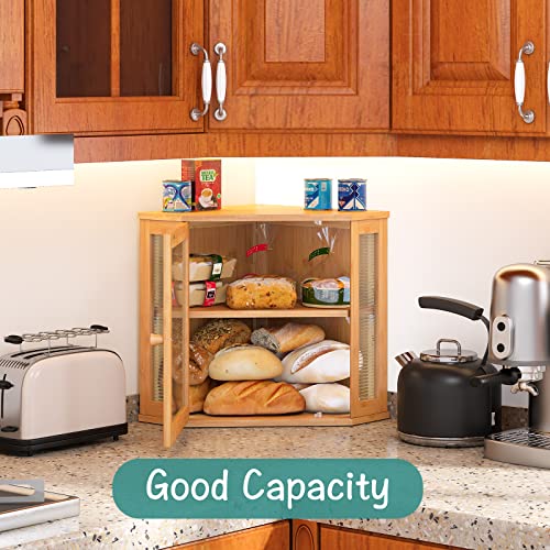Viewcare Bread Box For Kitchen Counter, Corner Bread Box, Bamboo Wood Large Capacity Bread Storage Bin With Acrylic Wavy Door Panel #TOP2