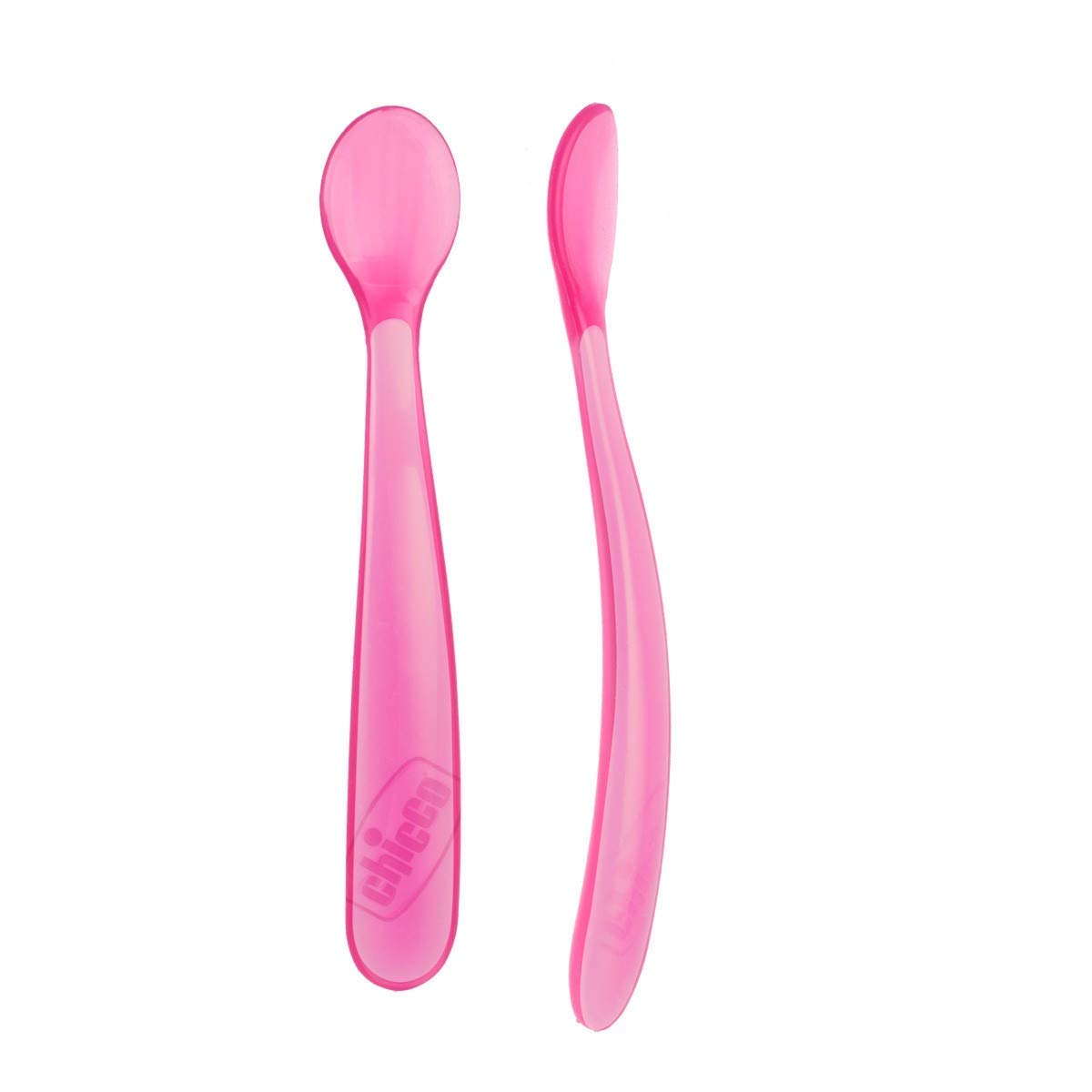Chicco Baby Self Feeding Spoon with Soft Tip, Suitable For Training Toddlers, Soft & Flexible Silicone, Pink, 6m+ (Pack of 2)