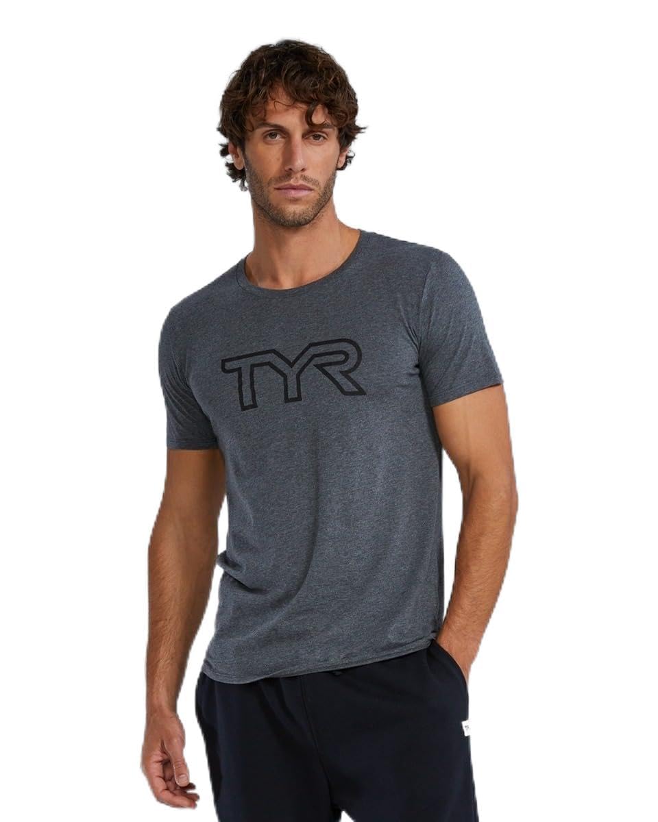 TYR Ultrasoft Lightweight Short Sleeve Big Logo Tech Tee T-Shirt Tri LG-UX, Gris foncé, XL Hommes