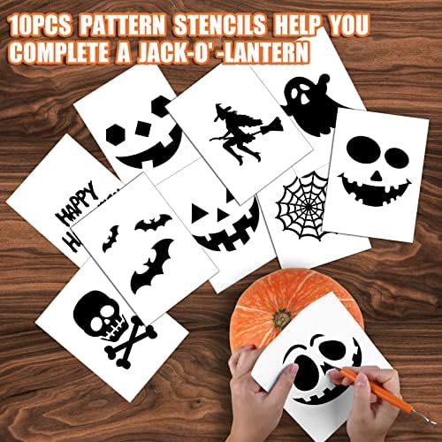 21Pcs Halloween Pumpkin Carving Kit with Stencils, Professional Heavy Duty Stainless Steel Sculpting Tools Set with Carrying Bag for Adults & Kids, Halloween Decoration Jack-O-Lanterns (Brown) 5 51pMavgO5KL. AC