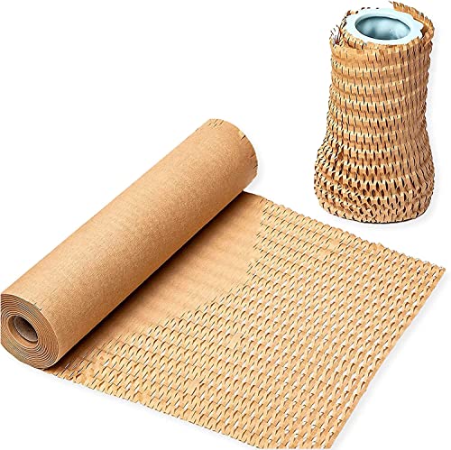 Rollo de embalaje de papel grueso sostenible de panal de abeja, 38 cm x 100 m, acolchado ecológico de burbujas marrón para romperse, embalaje, frágil, envío, mudanza, regalo