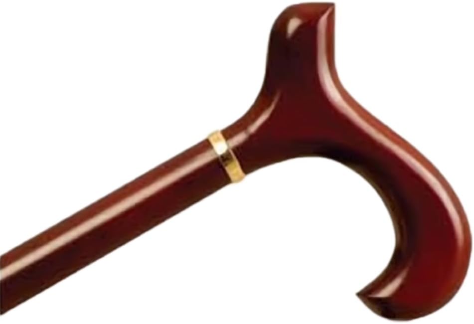AlexOrthopedic Mobility Support Ladies Wood Cane with Derby Handle and Collar - Rosewood Stain