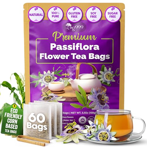 Image of TOG999, Premium 60 Passiflora Pasion Flower Tea Bags, 100% Natural & Pure. Herbal Tea. No Sugar, No Caffeine, No Gluten, Vegan. (60 Bags Passiflora Flower)