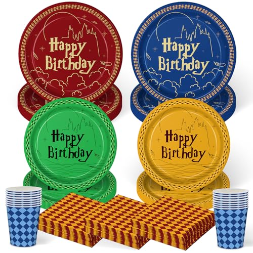 120pcs Magical Wizard Plates Napkins Party Decorations Cartoon Disposable Paper CupsTableware Set Cartoon Party Supplies for Kids Birthday Decor 30 Guests