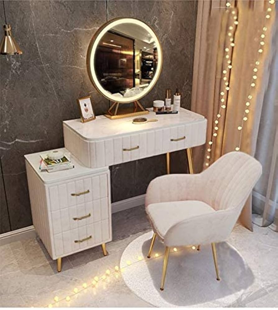 鏡台 お姫系Dresser ドレッサー 自由に組み合わせ可能 化粧台収納 ベロア椅子 スツール 北欧風 LEDミラー 電球ミラー 化粧テーブル サイドテーブル 収納付き セット 108 (ベージュ(Beige), 自由に組合せ料金1000円、商品ではありません)