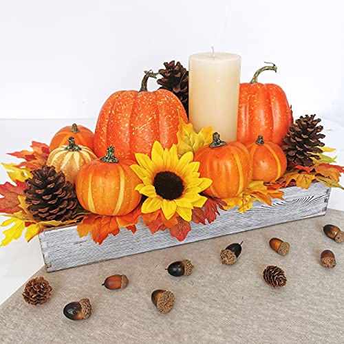 Image of Winlyn 7 Pcs Assorted Artificial Orange Pumpkins Harvest Decorative Foam Pumpkins for Farmhouse Rustic Fall Thanksgiving Halloween Tabletop Centerpiece Mantel Shelf Kitchen Decoration