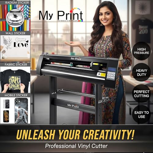 Image of MY PRINT | Radium STICKER CUTTING PLOTTER | Number Plate | Wall Sticker | HTV, PUFF, HD Vinyle Cutting | Heavy Duty Cutting plotter | Customise Work For Business Products | With STAND & Online Insatallation Guide