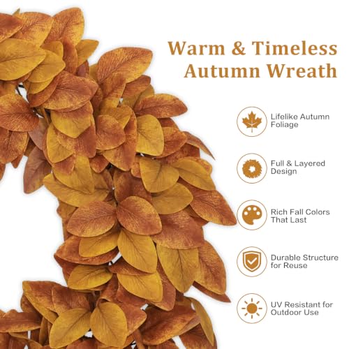 LAIMENNI 20 Inch Fall Wreaths for Front Door, Autumn Leaves Outdoor Wreaths - image 8