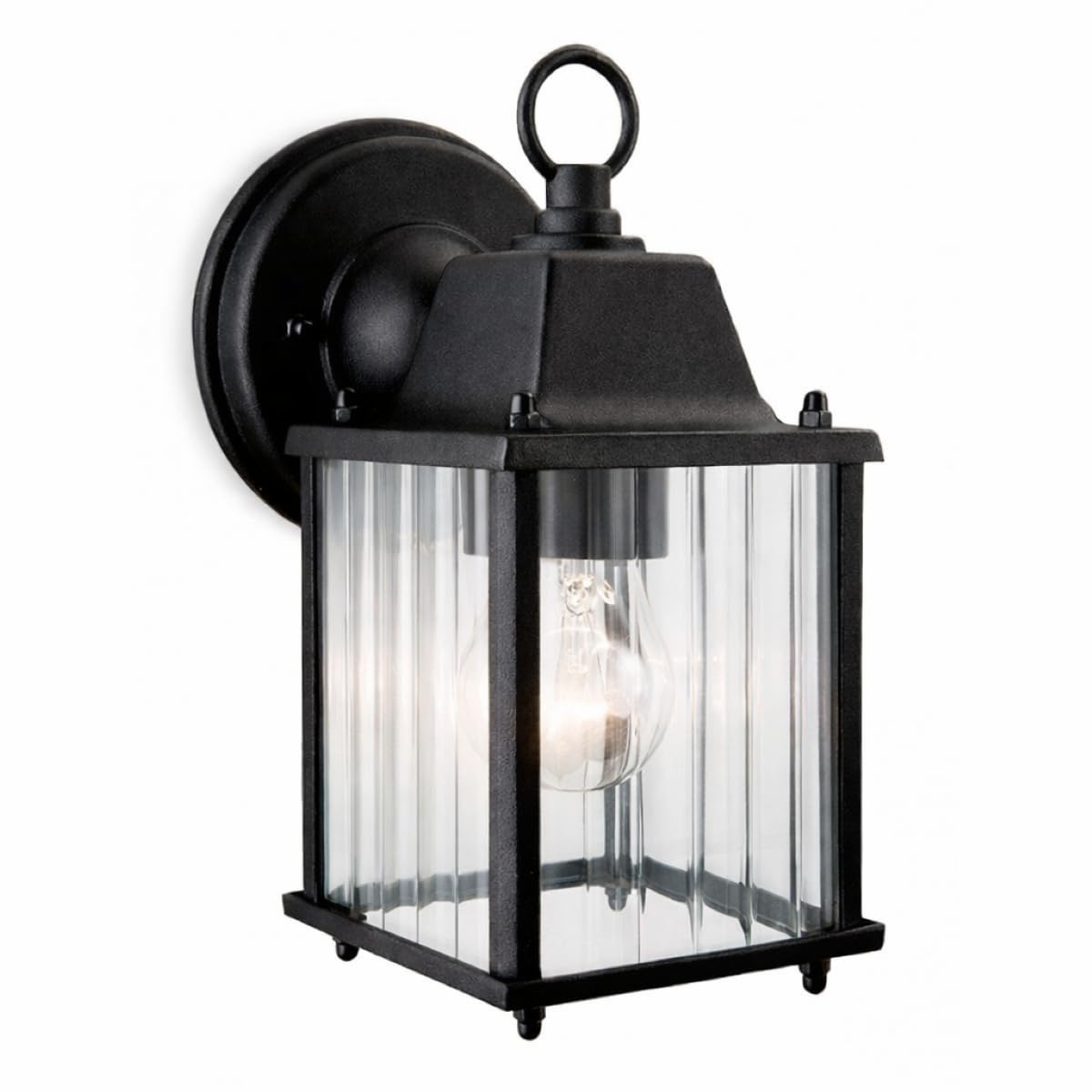 CGC Interiors Cgc Santiago Mini Black Coach Lantern Wall Light With Ribbed Glass from B&Q