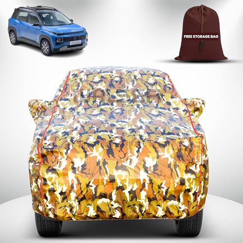 Image of Walser Waterproof Car Cover for Hyundai Exter | All-Weather Full Car Body Protection | with Mirror & Antenna Pocket | Dustproof, Windproof & Anti-Scratch Lining, Camouflage
